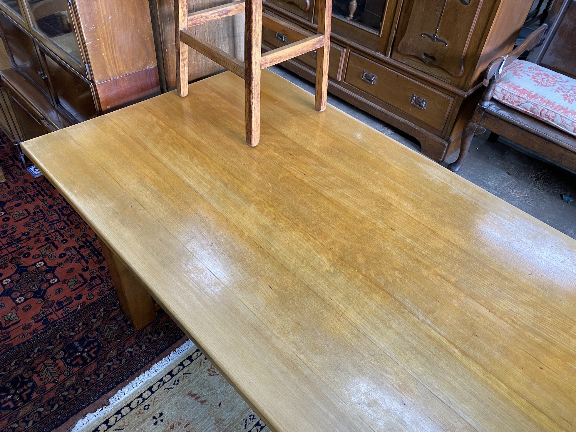 A rectangular refectory dining table, length 212cm, depth 90cm, height 76cm